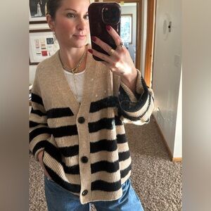 H&M Beige and Black Striped Cardigan